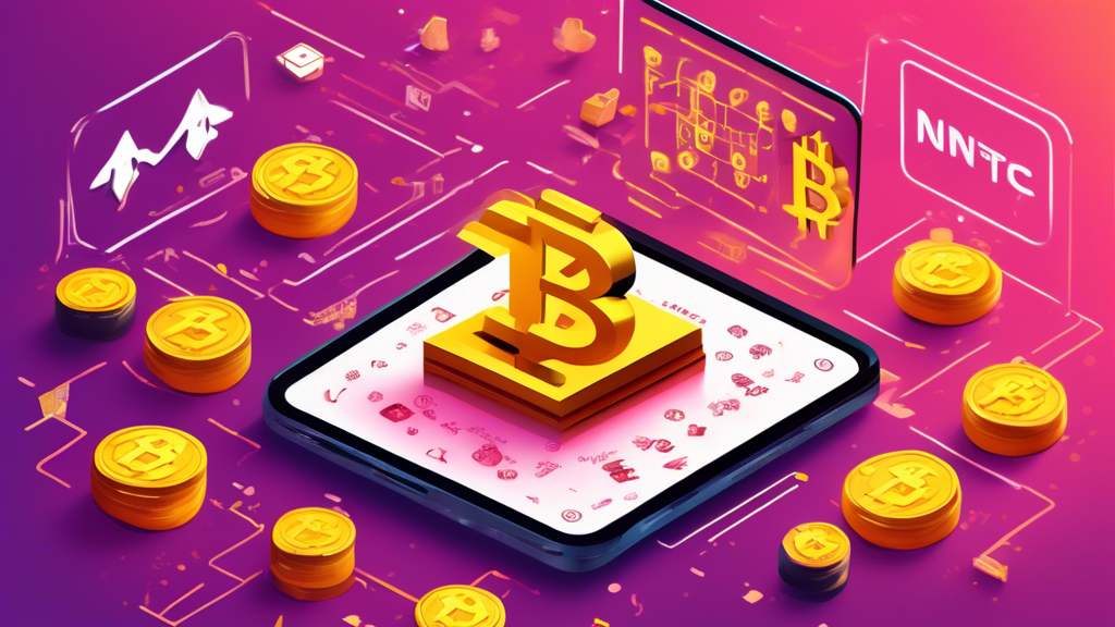 An illustration of a digital marketplace with Binance logo showing a halted trading sign over Bitcoin symbols and NFT artworks, with Ordinals inscriptions fading in the background.